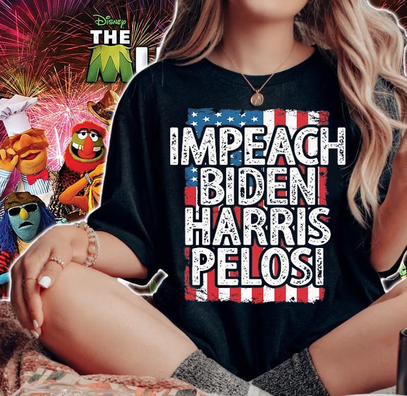 Impeach Biden Harris Pelosi Vintage American Flag T-Shirt woman shirt