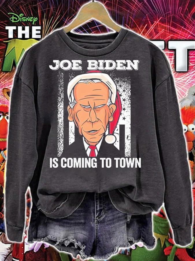 Joe Biden Christmas Biden Is Coming To Town Santa Biden T-Shirt sweatshirt