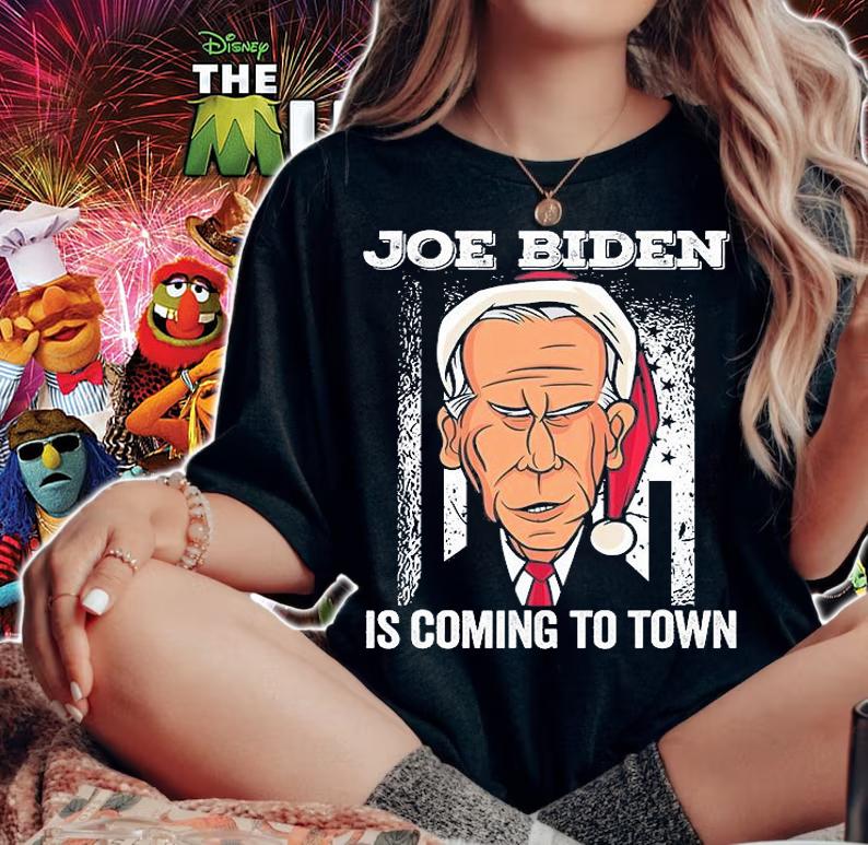 Joe Biden Christmas Biden Is Coming To Town Santa Biden T-Shirt woman shirt