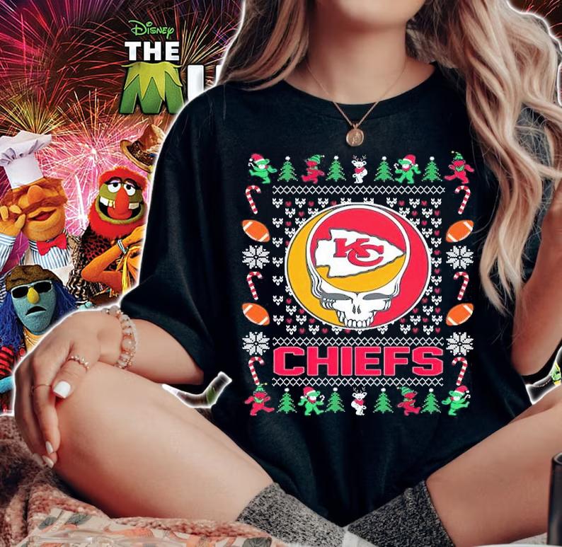 Kansas City Chiefs Grateful Dead Skull Ugly Christmas Shirt woman shirt