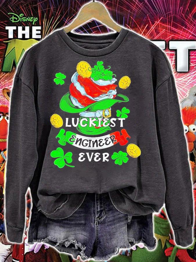 Luckiest Engineer Ever St Patrick's Day Leprechaun Irish Flag T-Shirt sweatshirt
