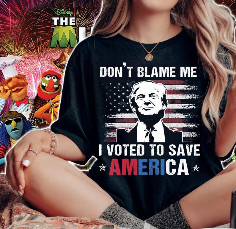 Don't Blame Me I Voted To Save America American Flag Vintage Trump T-Shirt woman shirt