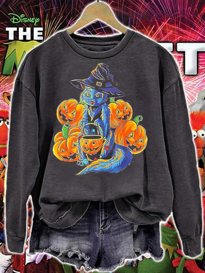 Black Cat and Pumkins Halloween T-shirt - Cute Cat Halloween, Halloween Gift, Funny Halloween T-shirt sweatshirt
