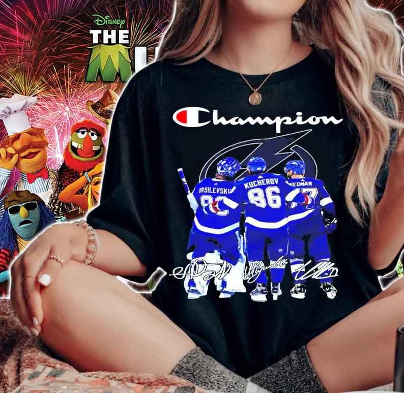 Champion Tampa Bay Lightning Vasilevskiy Jersey Nikita Kucherov Victor Hedman signature shirt
