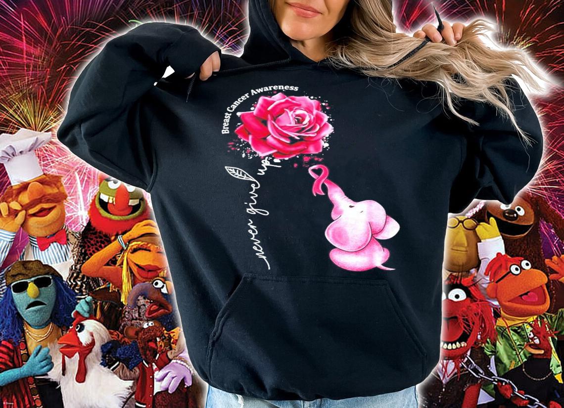 Never Give Up Breast Cancer Awareness flower and Elephant shirt