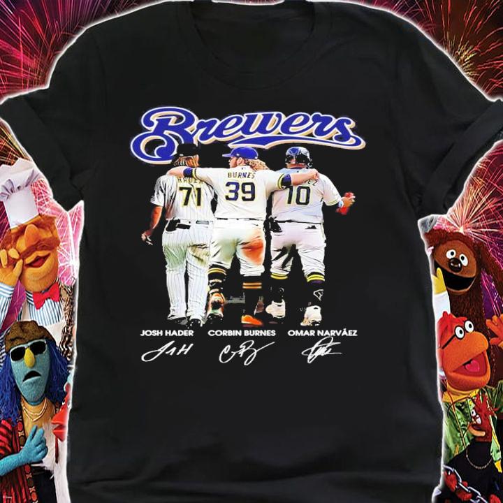 Brewers Josh Hader Corbin Burnes Omar Narvaez signatures shirt shirt