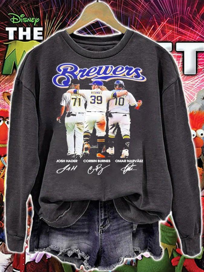 Brewers Josh Hader Corbin Burnes Omar Narvaez signatures shirt sweatshirt