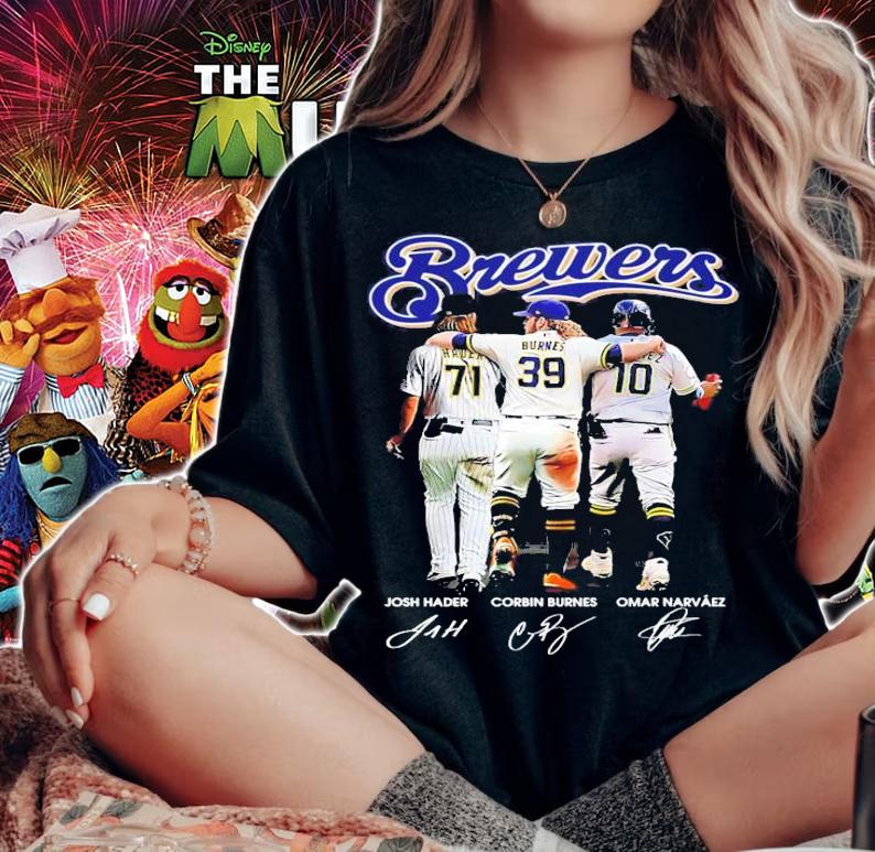 Brewers Josh Hader Corbin Burnes Omar Narvaez signatures shirt woman shirt