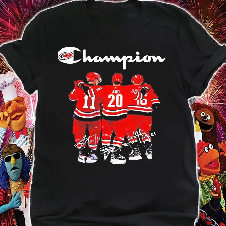 Champion Carolina Hurricanes Jordan Staal Aho and Vincent Trocheck hockey signature shirt
