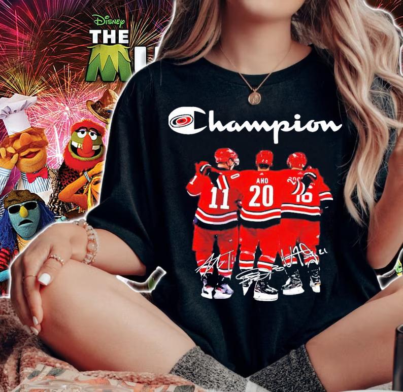 Champion Carolina Hurricanes Jordan Staal Aho and Vincent Trocheck hockey signature shirt