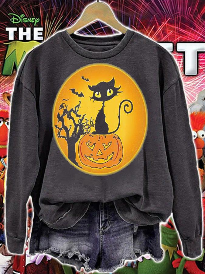 Funny Halloween Black Cat For Women Girls T-Shirt sweatshirt