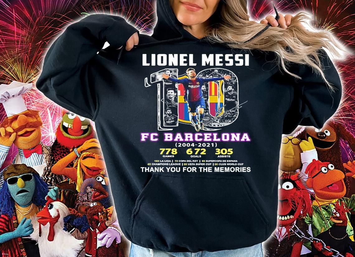 Official m10 Lionel Messi FC Barcelona 2004-2021 thank you for the memories signature shirt hoodie
