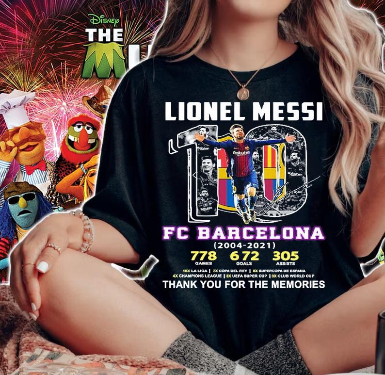 Official m10 Lionel Messi FC Barcelona 2004-2021 thank you for the memories signature shirt woman shirt