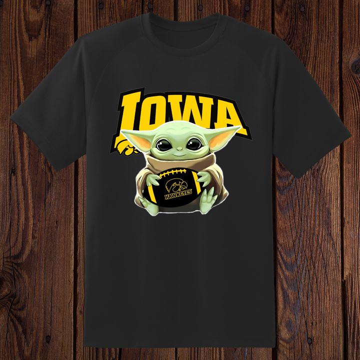 Official Star Wars Baby Yoda Hug Iowa Hawkeyes Football T-Shirt