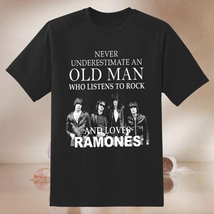 Personalised Never Underestimate An Old Man Who Listens & Loves Ramones Rock Band Shirt