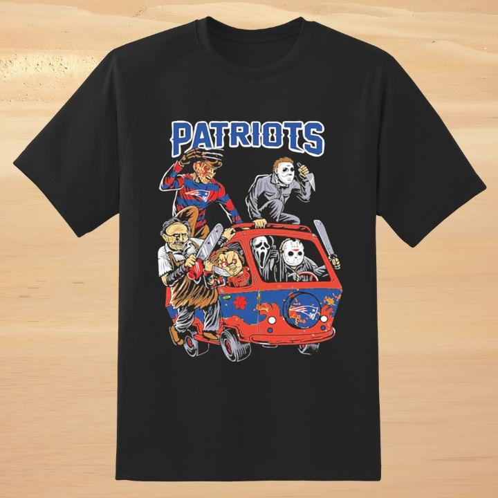 Personalized New England Patriots Horror Movie Characters Driving Bus Halloween T-Shirt